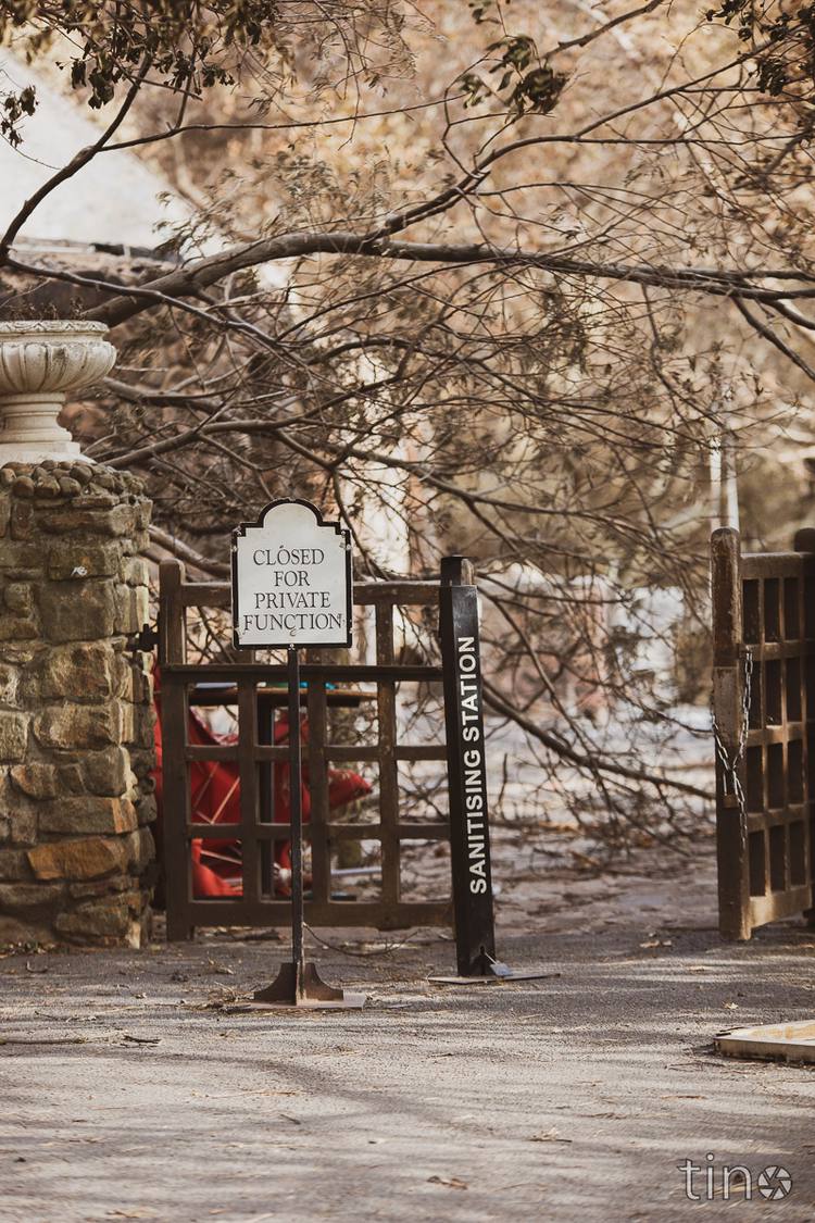 Rhodes Memorial entrance closed for private function with a fallen tree